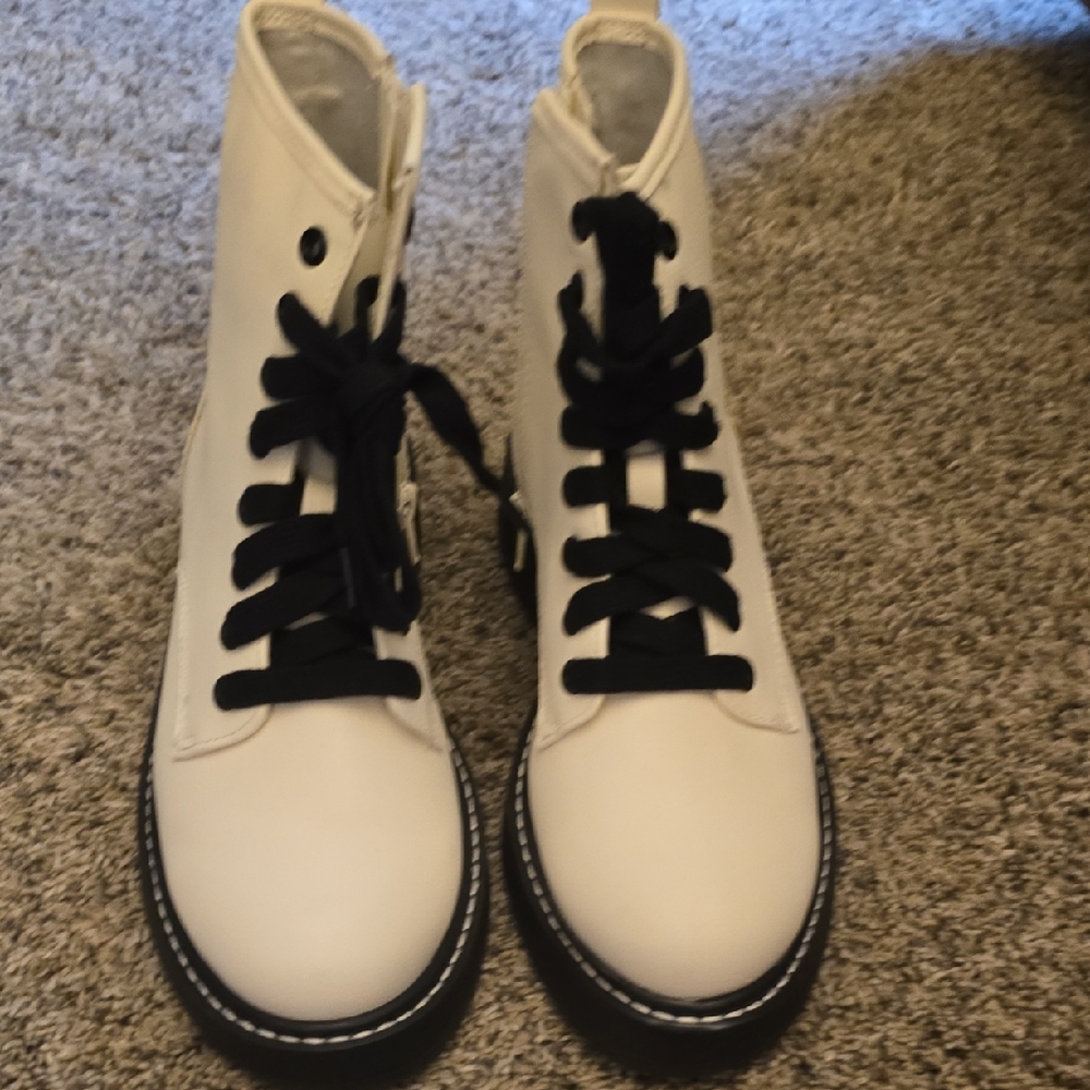 Steve Madden Black and White Combat Boots with Chunky Sole